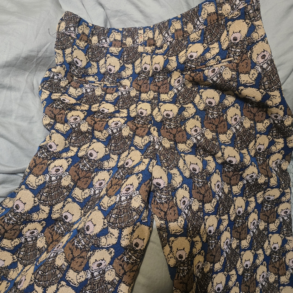 Dressed in LALA Navy and Tan Bear Jacquard Wide Leg Pants - Picture 2 of 7
